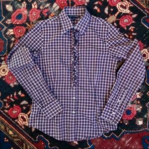 Brooks Brothers Plaid Ruffle Blouse